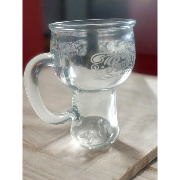 Pepsi Cola Glass Mug Tumbler With Handle Embossed, White Logo 6 1/4"Tall Vintage - Picture 6 of 7